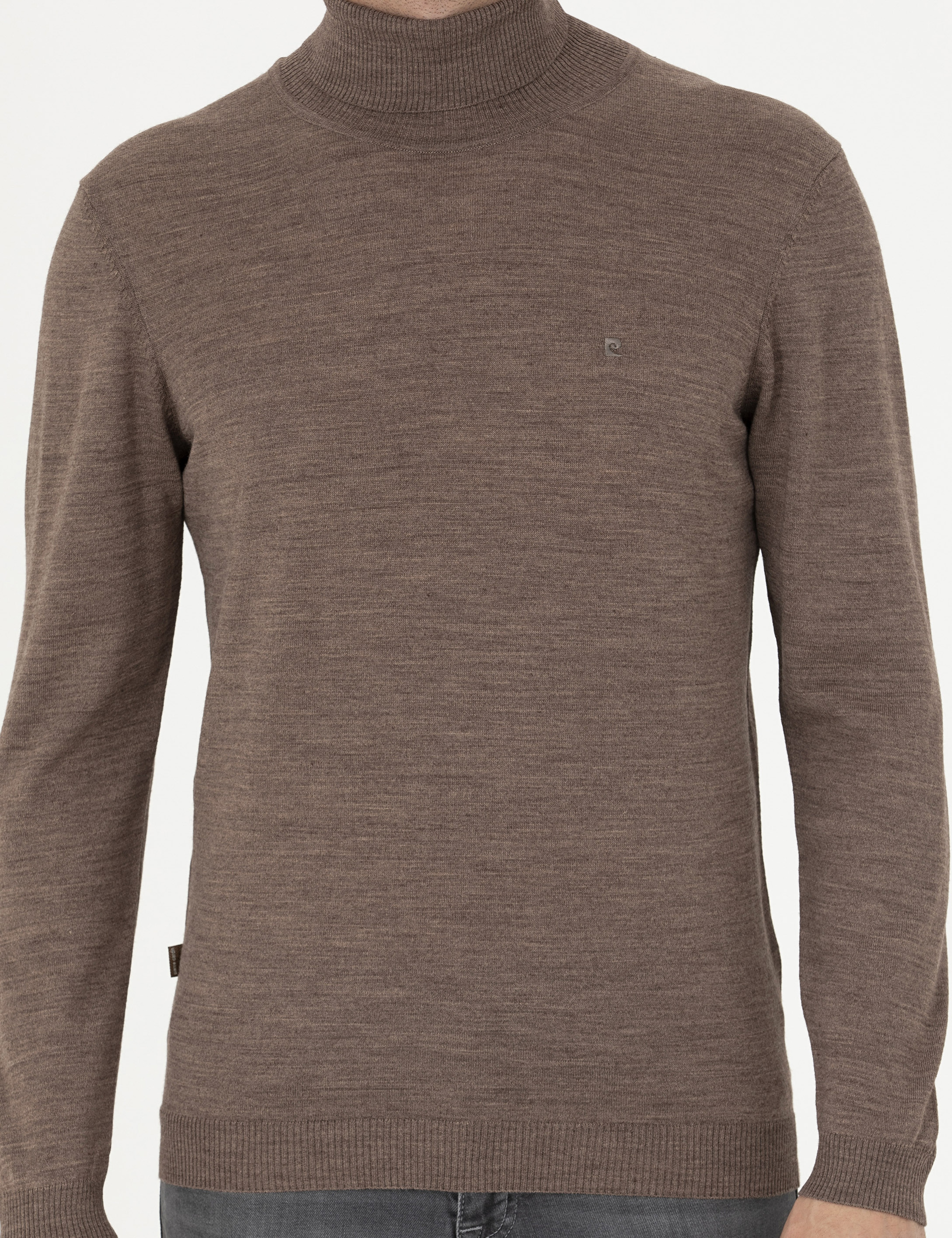 Açık Kahverengi Slim Fit Balıkçı Yaka Yün Karışımlı Basic Triko Kazak