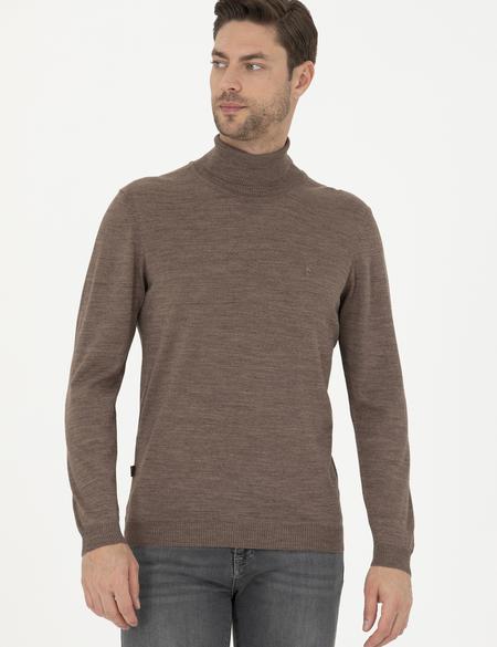 Açık Kahverengi Slim Fit Balıkçı Yaka Yün Karışımlı Basic Triko Kazak - 50270052061
