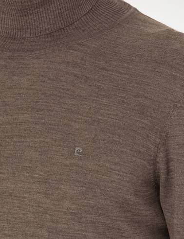 Açık Kahverengi Slim Fit Balıkçı Yaka Yün Karışımlı Basic Triko Kazak