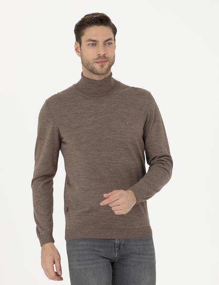 Açık Kahverengi Slim Fit Balıkçı Yaka Yün Karışımlı Basic Triko Kazak - 50270052061