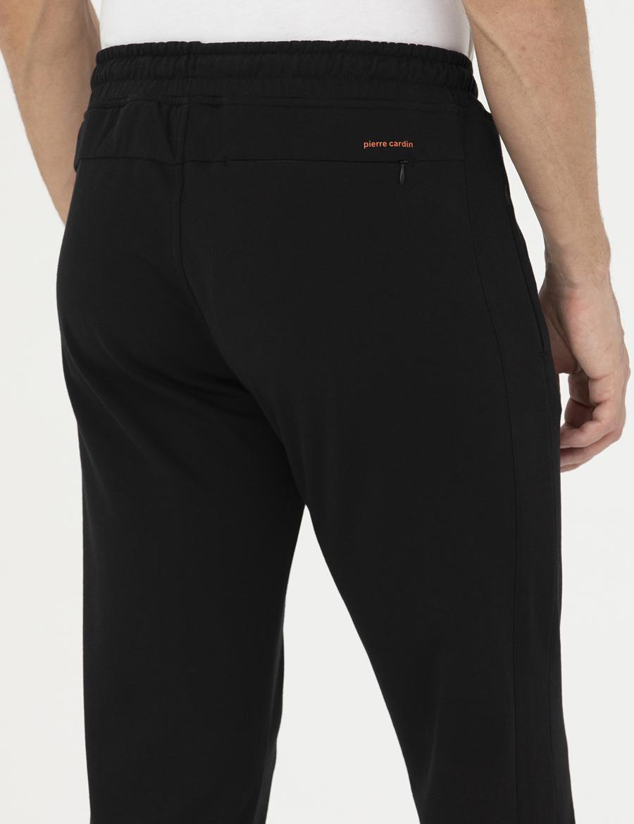 Siyah Şardonlu 2 İplik Fermuarlı Cep %100 Pamuk Eşofman Altı