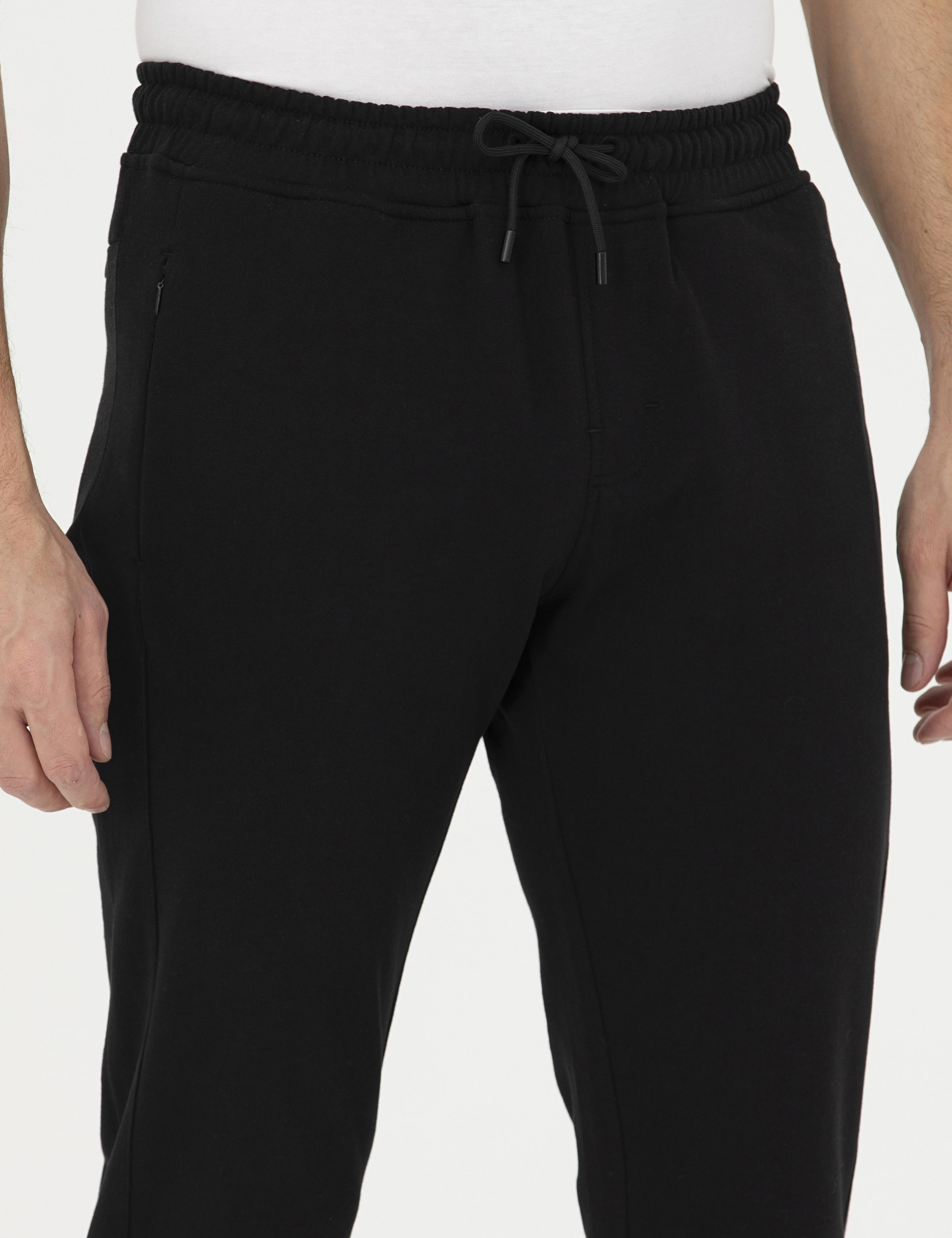 Siyah Şardonlu 2 İplik Fermuarlı Cep %100 Pamuk Eşofman Altı