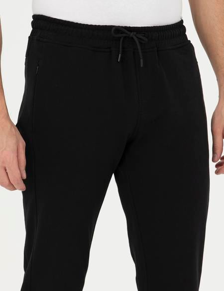 Siyah Şardonlu 2 İplik Fermuarlı Cep %100 Pamuk Eşofman Altı - 50279549017