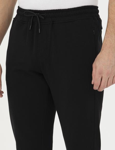 Siyah Şardonlu 2 İplik Fermuarlı Cep %100 Pamuk Eşofman Altı - 50279549017