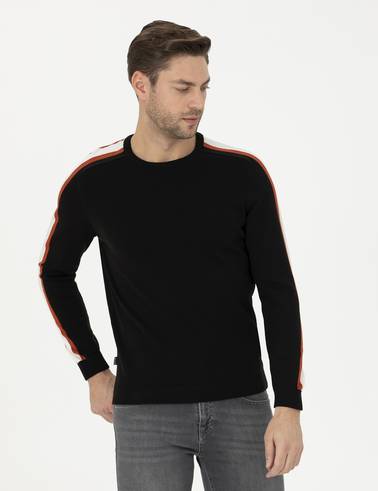 Siyah Slim Fit Bisiklet Yaka Triko Kazak