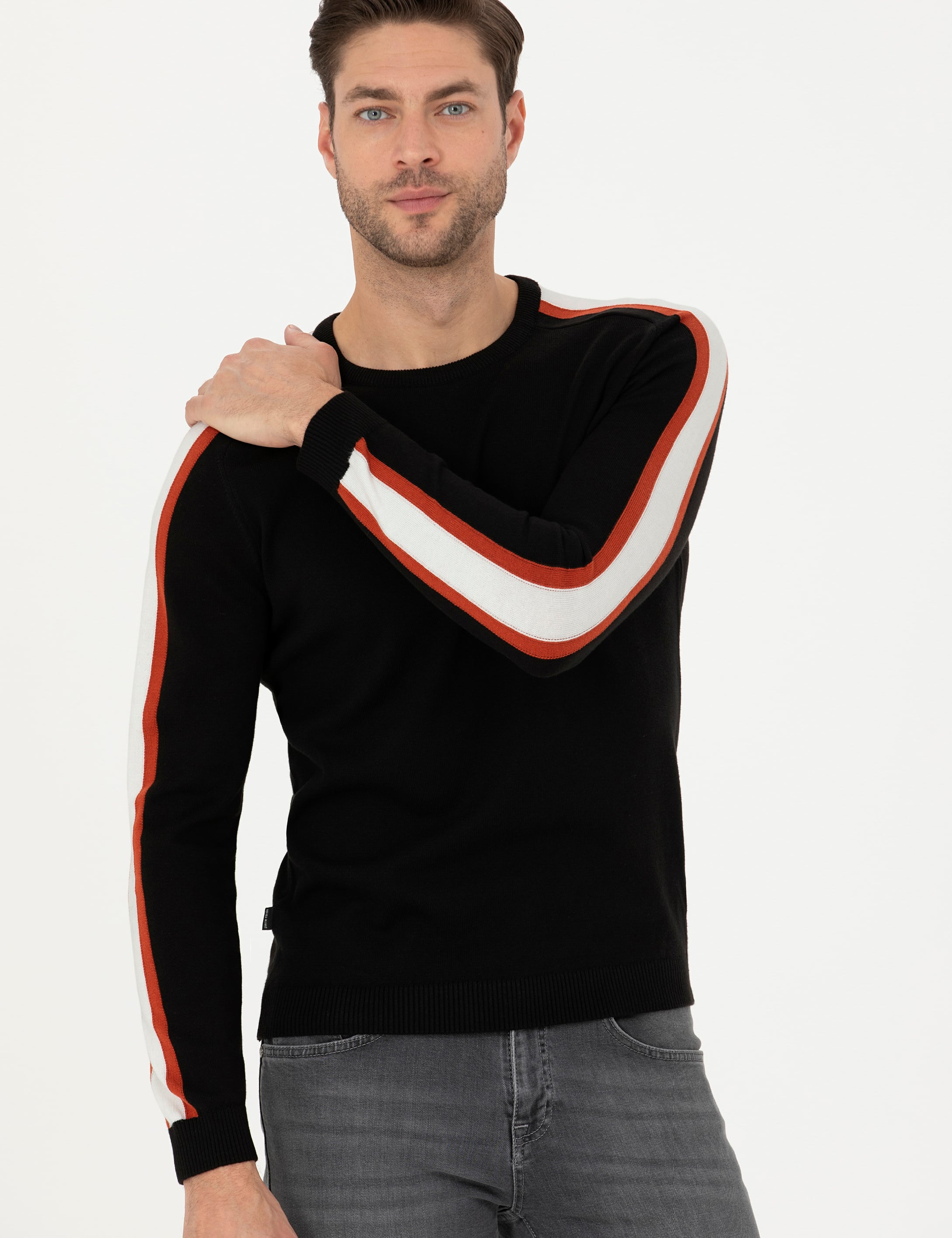 Siyah Slim Fit Bisiklet Yaka Triko Kazak - Image 3