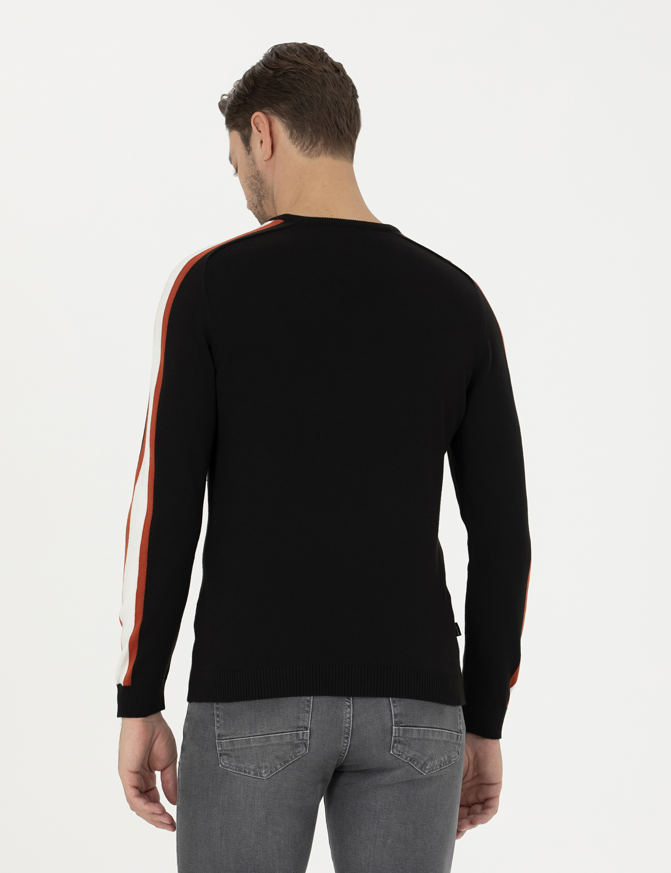 Siyah Slim Fit Bisiklet Yaka Triko Kazak - Image 5