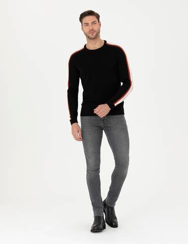 Siyah Slim Fit Bisiklet Yaka Triko Kazak