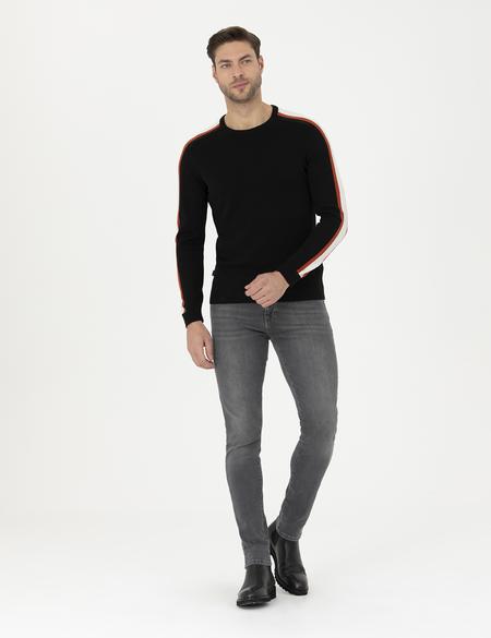 Siyah Slim Fit Bisiklet Yaka Triko Kazak - 50281821008