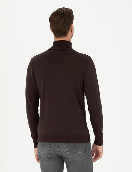 Kahverengi Slim Fit Balıkçı Yaka Triko Kazak - 50281826001