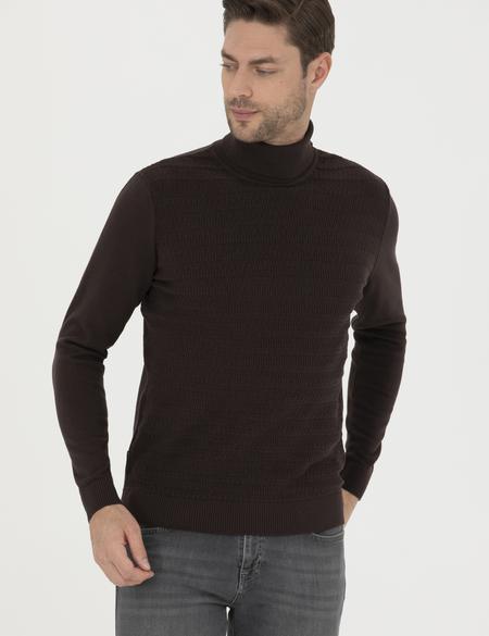 Kahverengi Slim Fit Balıkçı Yaka Triko Kazak - 50281826001