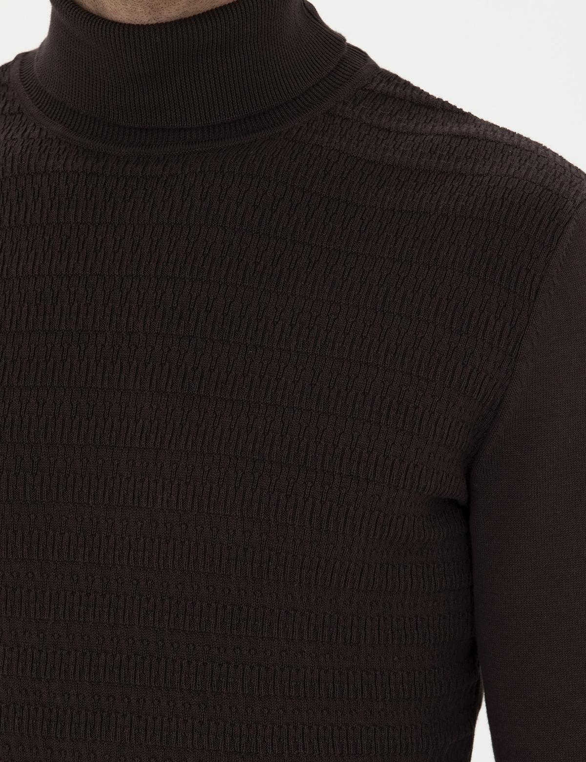 Kahverengi Slim Fit Balıkçı Yaka Triko Kazak - 50281826001