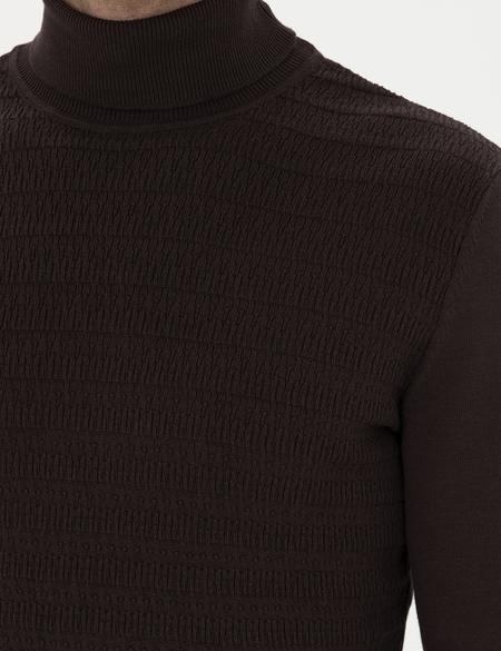 Kahverengi Slim Fit Balıkçı Yaka Triko Kazak - 50281826001