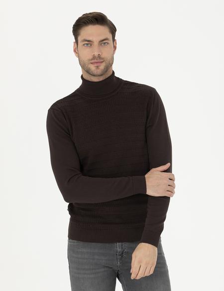 Kahverengi Slim Fit Balıkçı Yaka Triko Kazak - 50281826001