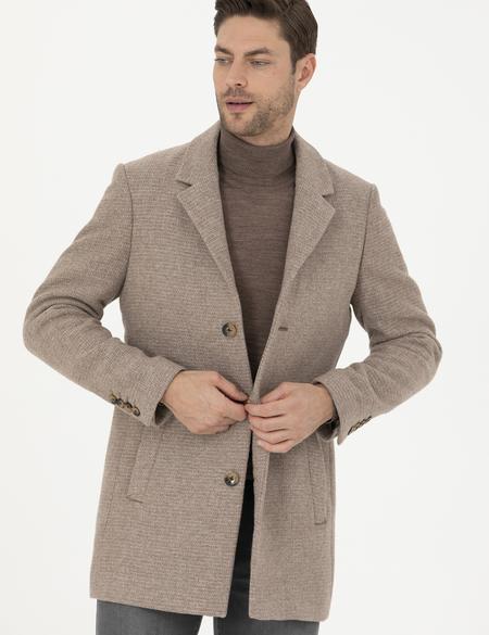 Kahverengi Yün Karışımlı Ekstra Slim Fit Kaşe Kaban - 50284099018