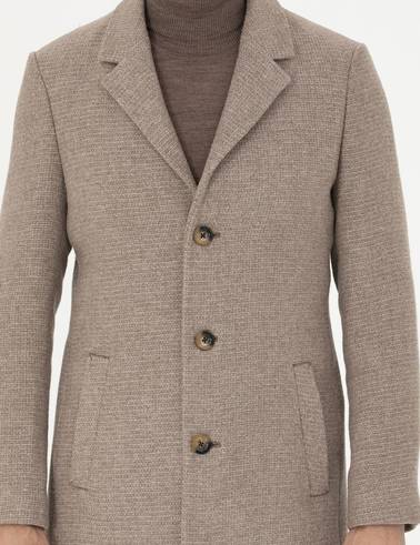 Kahverengi Yün Karışımlı Ekstra Slim Fit Kaşe Kaban