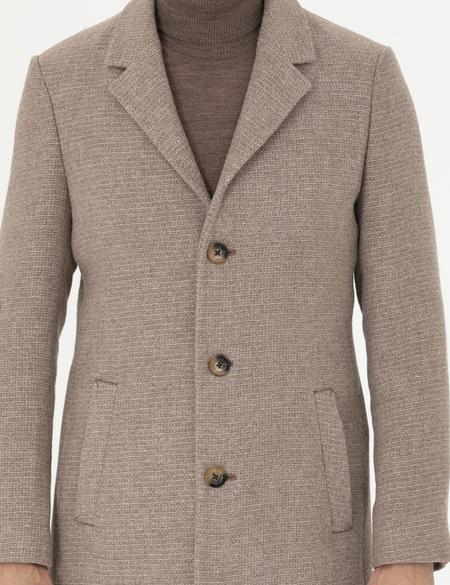 Kahverengi Yün Karışımlı Ekstra Slim Fit Kaşe Kaban - 50284099018