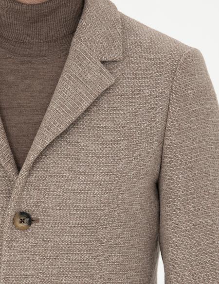 Kahverengi Yün Karışımlı Ekstra Slim Fit Kaşe Kaban - 50284099018