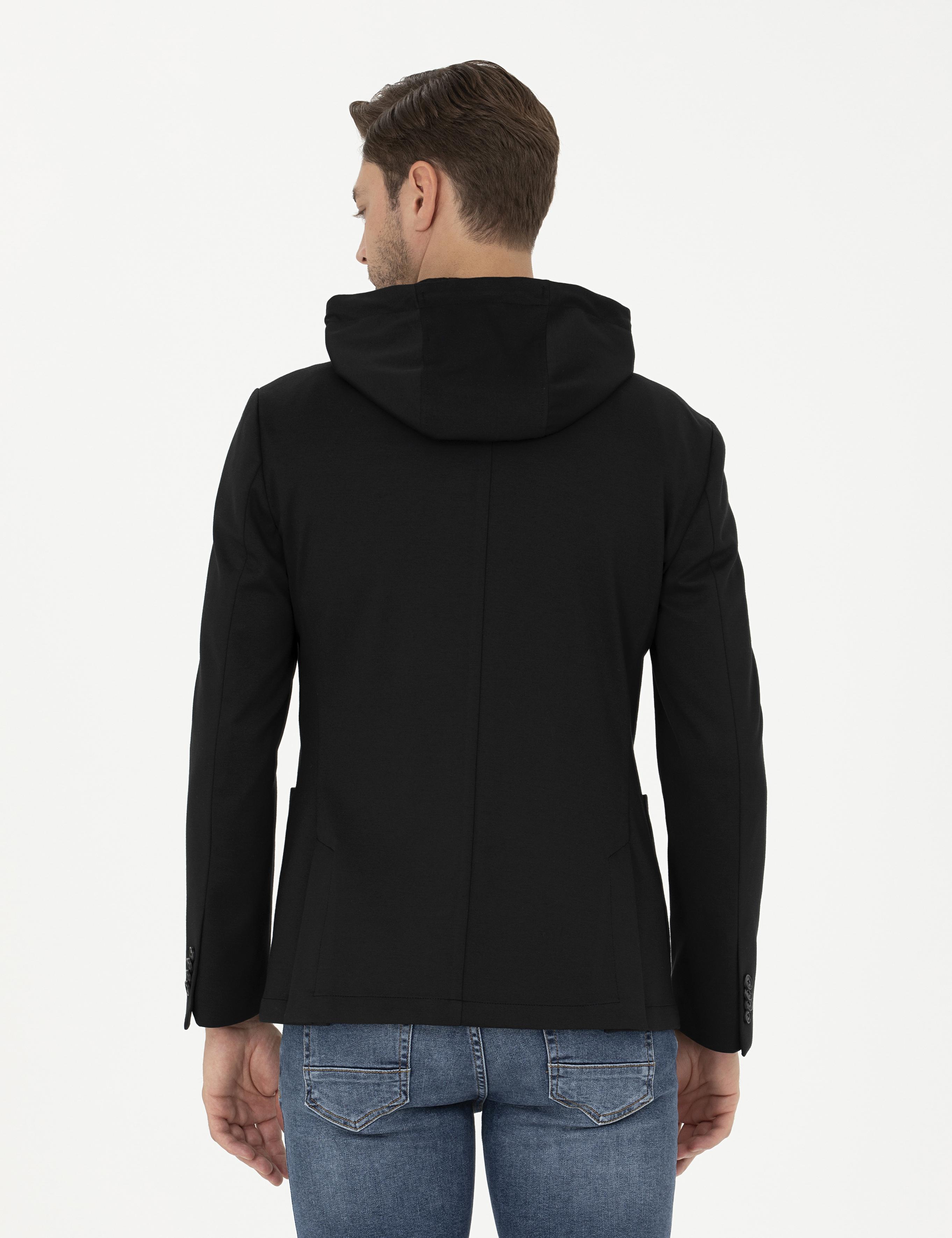 Siyah Slim Fit Kapüşonlu Ceket