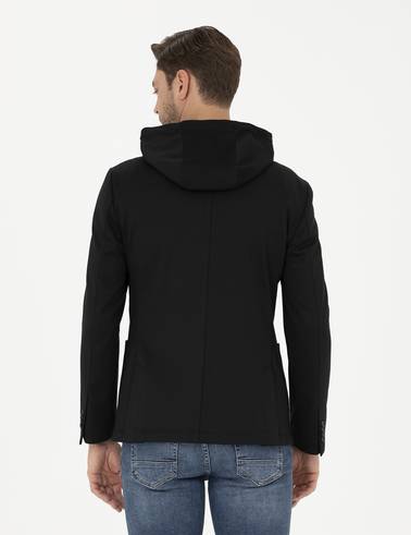 Siyah Slim Fit Kapüşonlu Ceket
