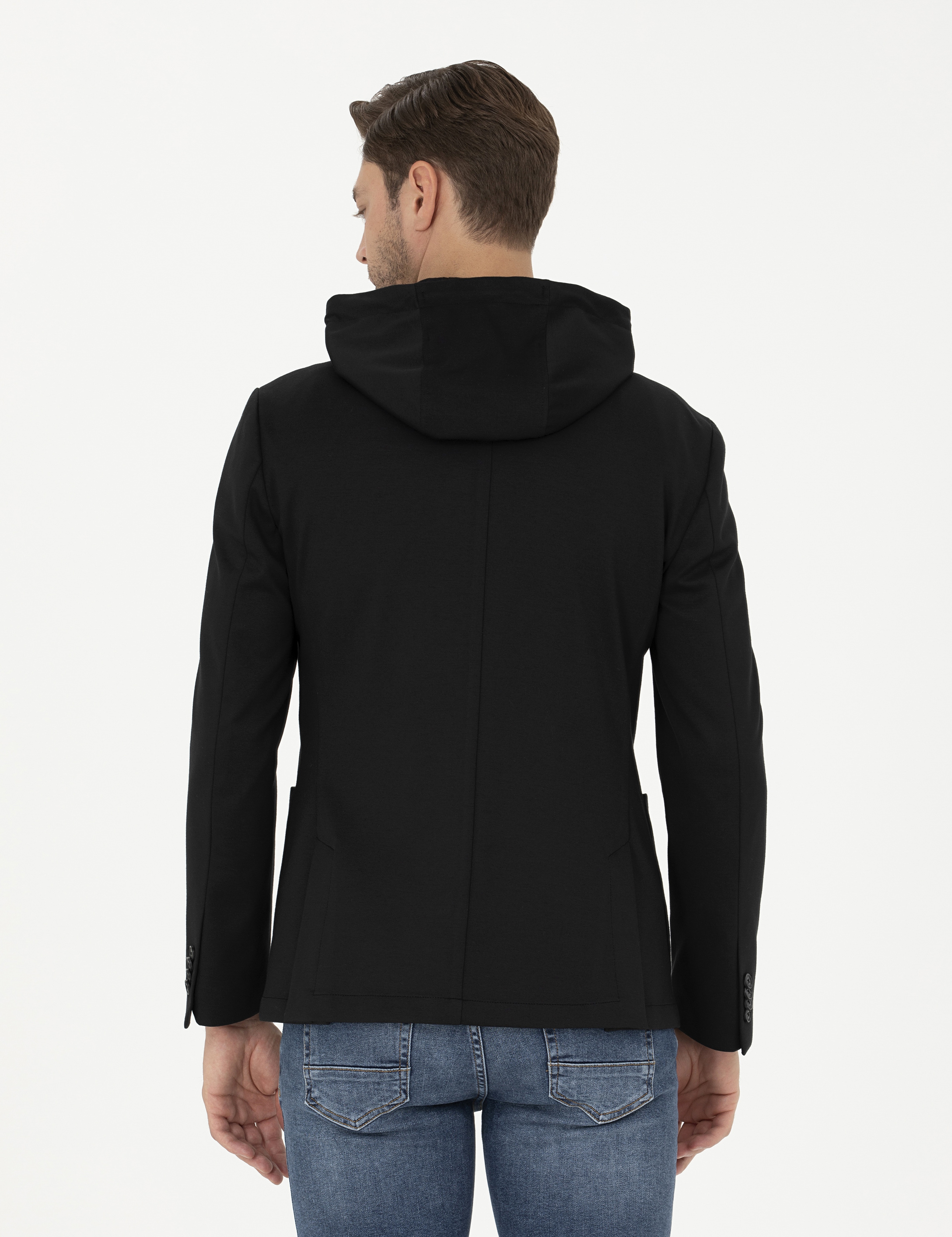 Siyah Slim Fit Kapüşonlu Ceket - Image 5