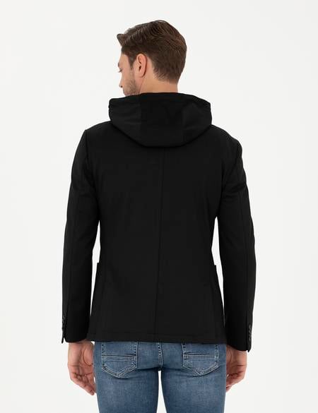 Siyah Slim Fit Kapüşonlu Ceket - 50287480005