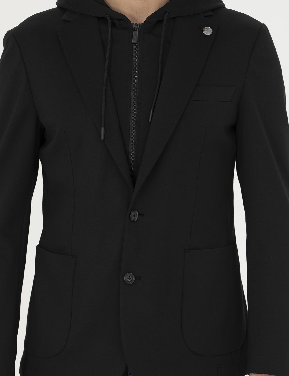 Siyah Slim Fit Kapüşonlu Ceket - 50287480005