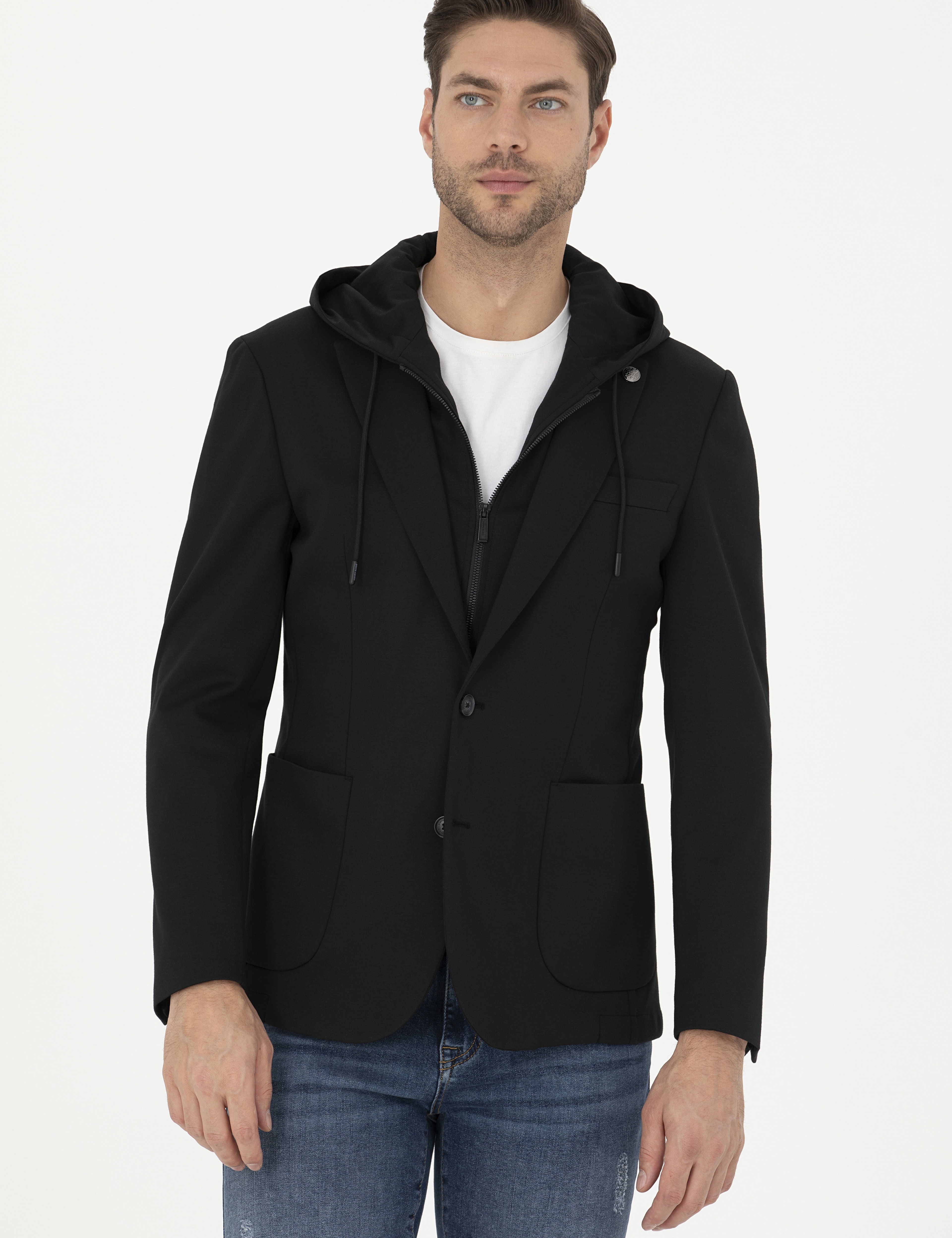 Siyah Slim Fit Kapüşonlu Ceket - Image 3