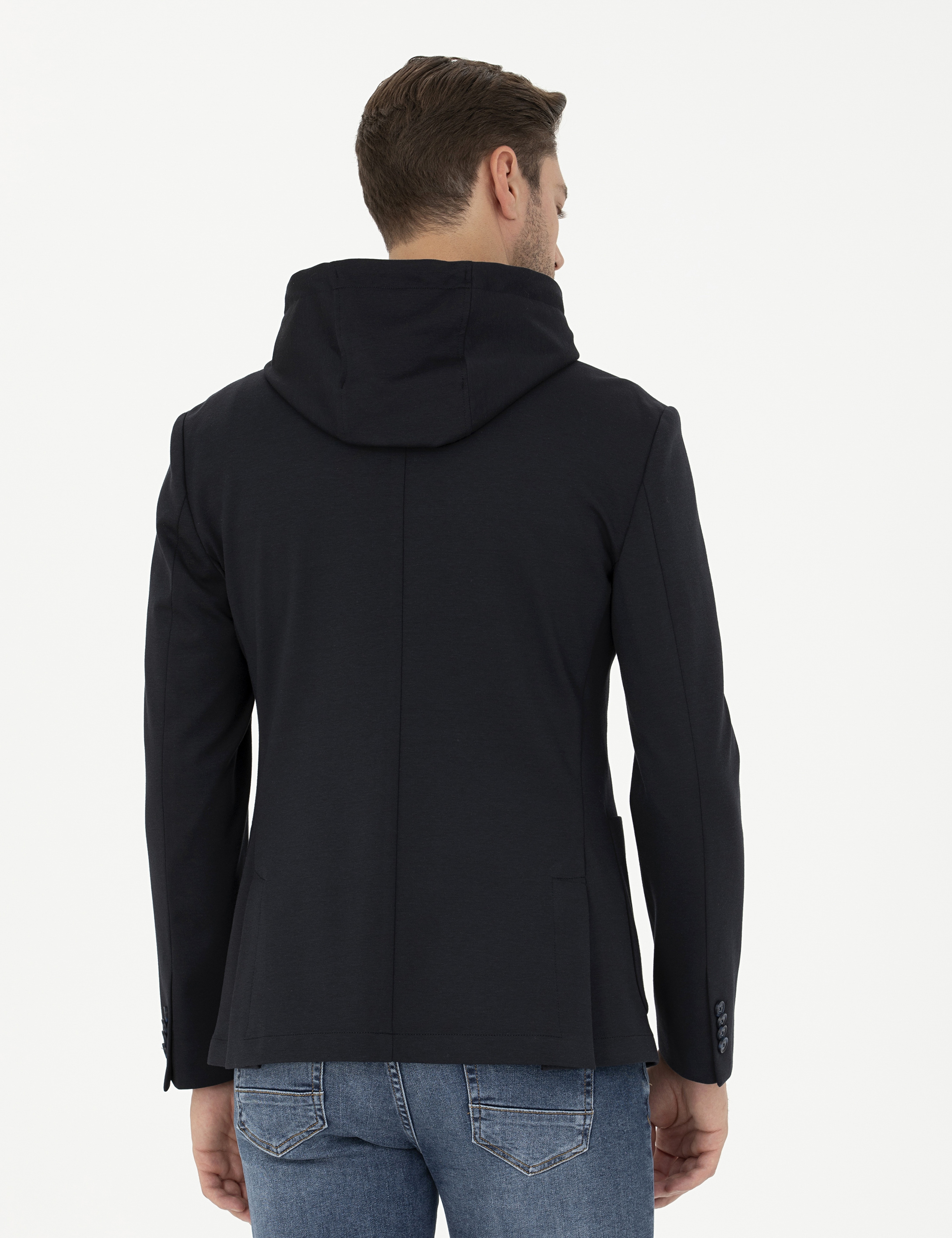 Lacivert Slim Fit  Kapüşonlu Ceket