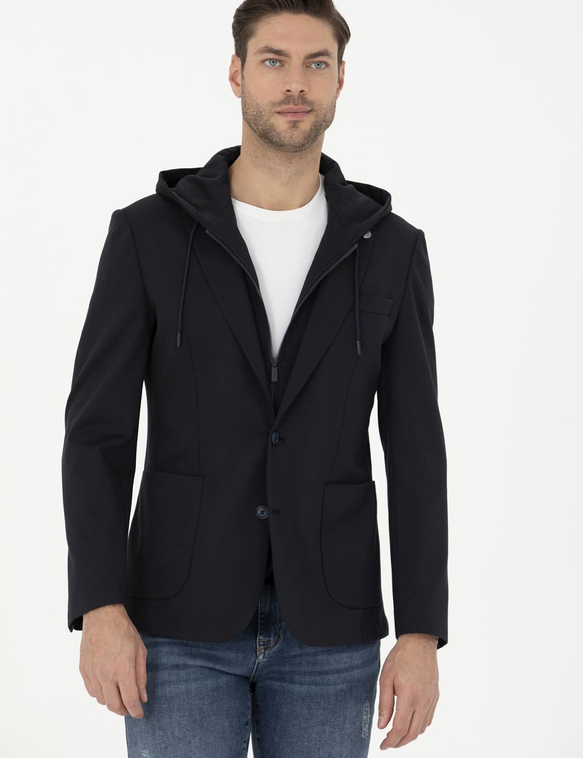 Lacivert Slim Fit  Kapüşonlu Ceket - 50287480038