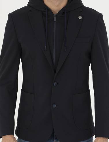 Lacivert Slim Fit  Kapüşonlu Ceket