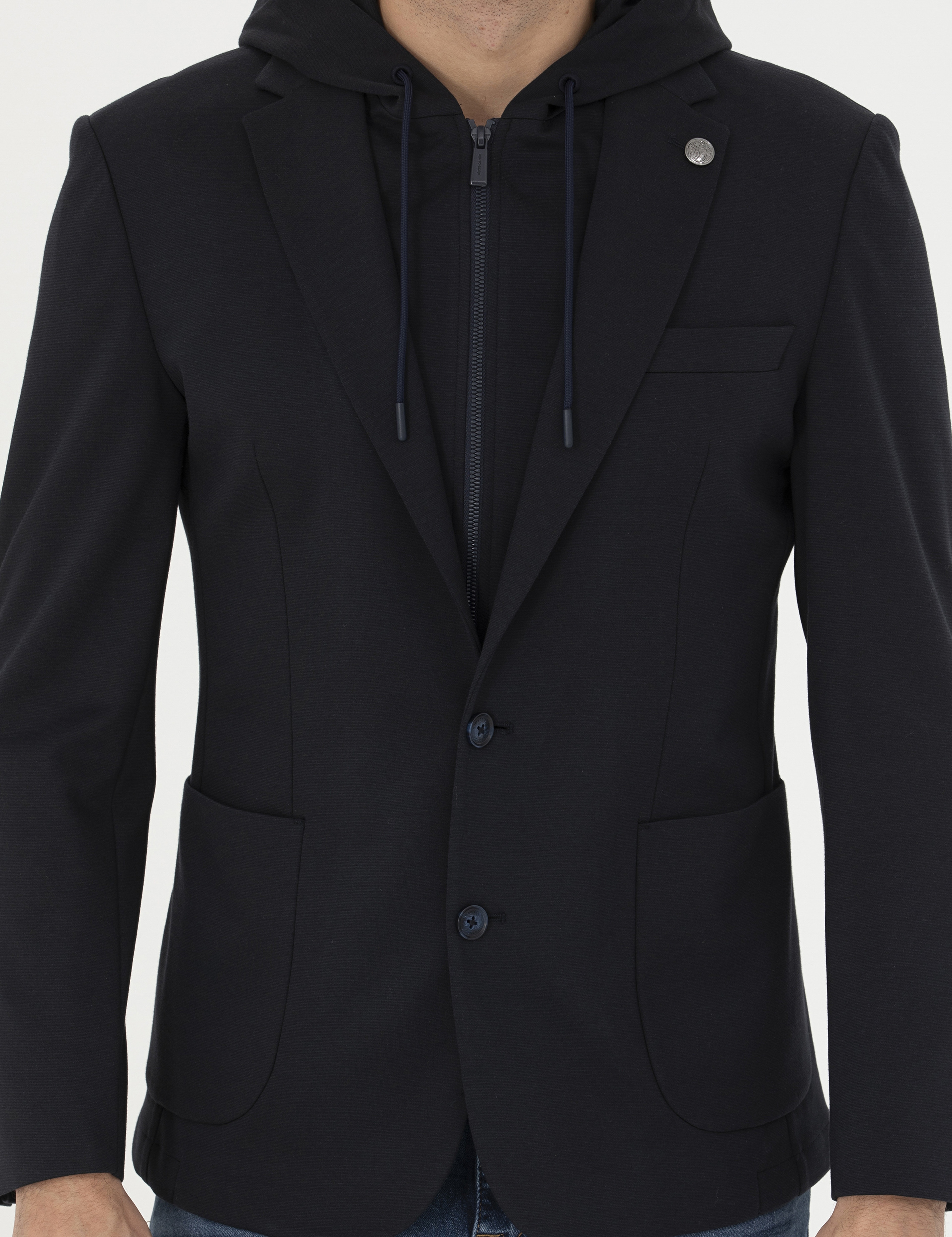 Lacivert Slim Fit  Kapüşonlu Ceket - Image 6