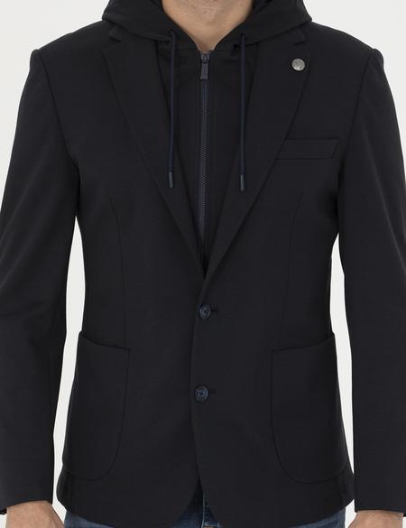 Lacivert Slim Fit  Kapüşonlu Ceket - 50287480038
