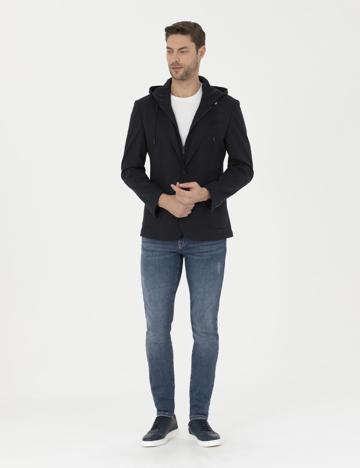 Lacivert Slim Fit  Kapüşonlu Ceket - 50287480038