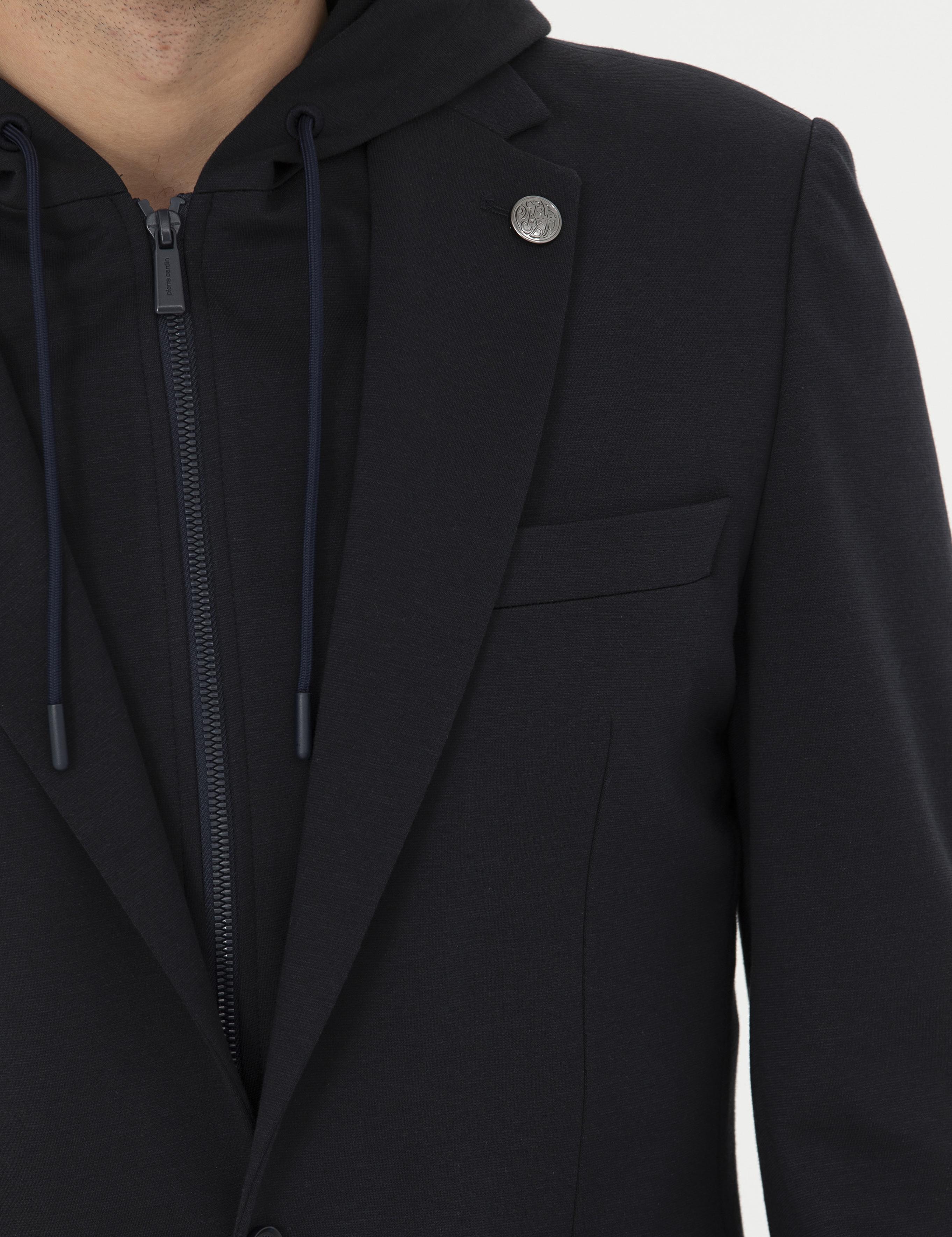 Lacivert Slim Fit  Kapüşonlu Ceket