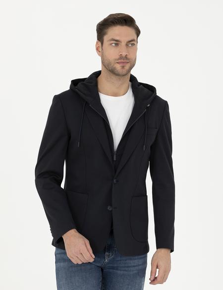 Lacivert Slim Fit  Kapüşonlu Ceket - 50287480038