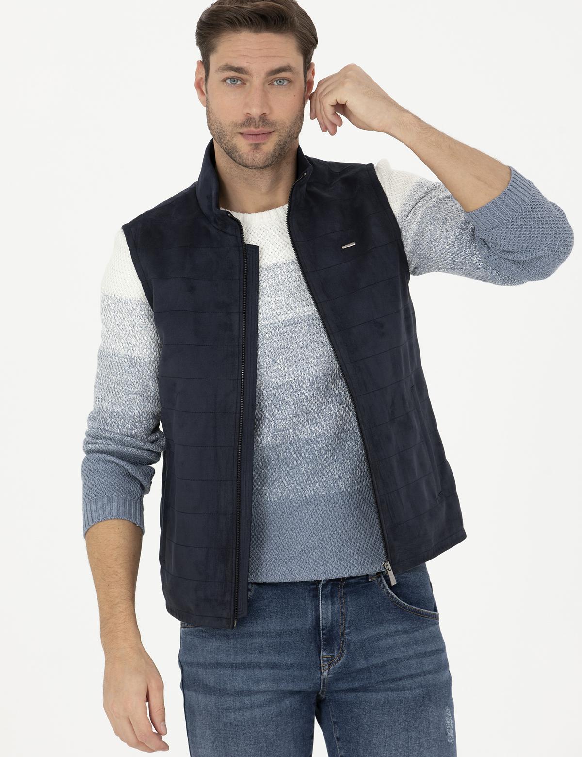 Lacivert Suni Deri Yelek - 50291003014