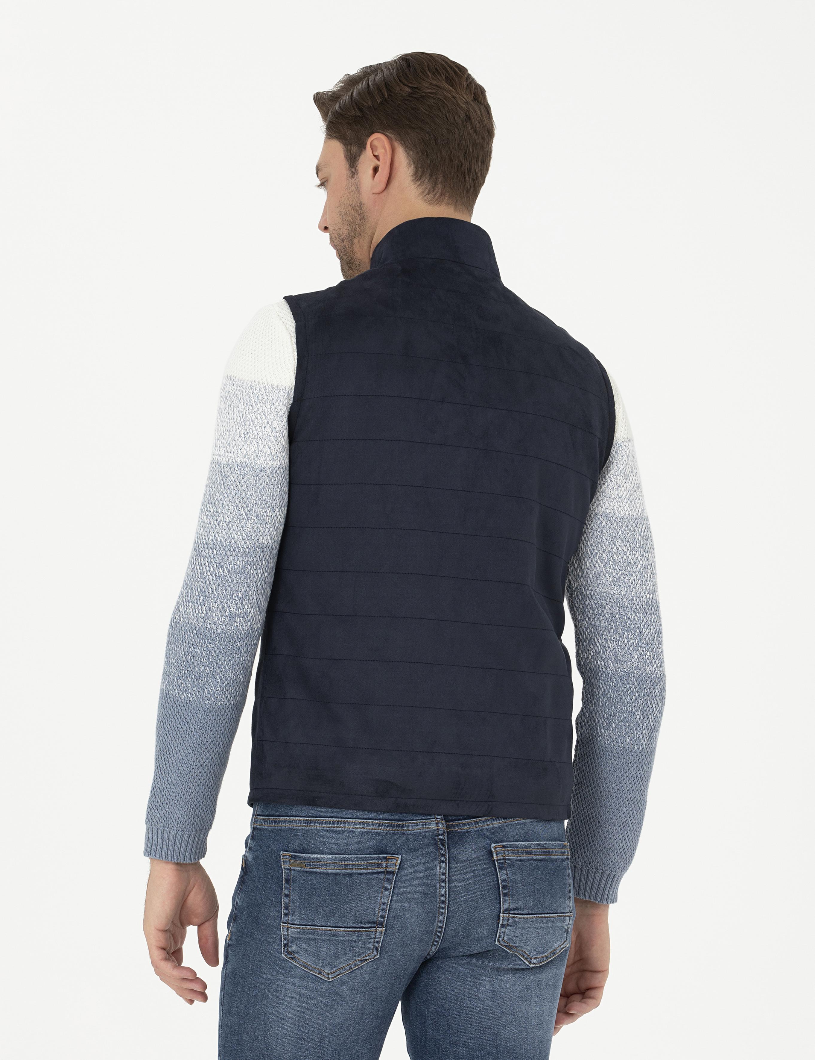 Lacivert Suni Deri Yelek