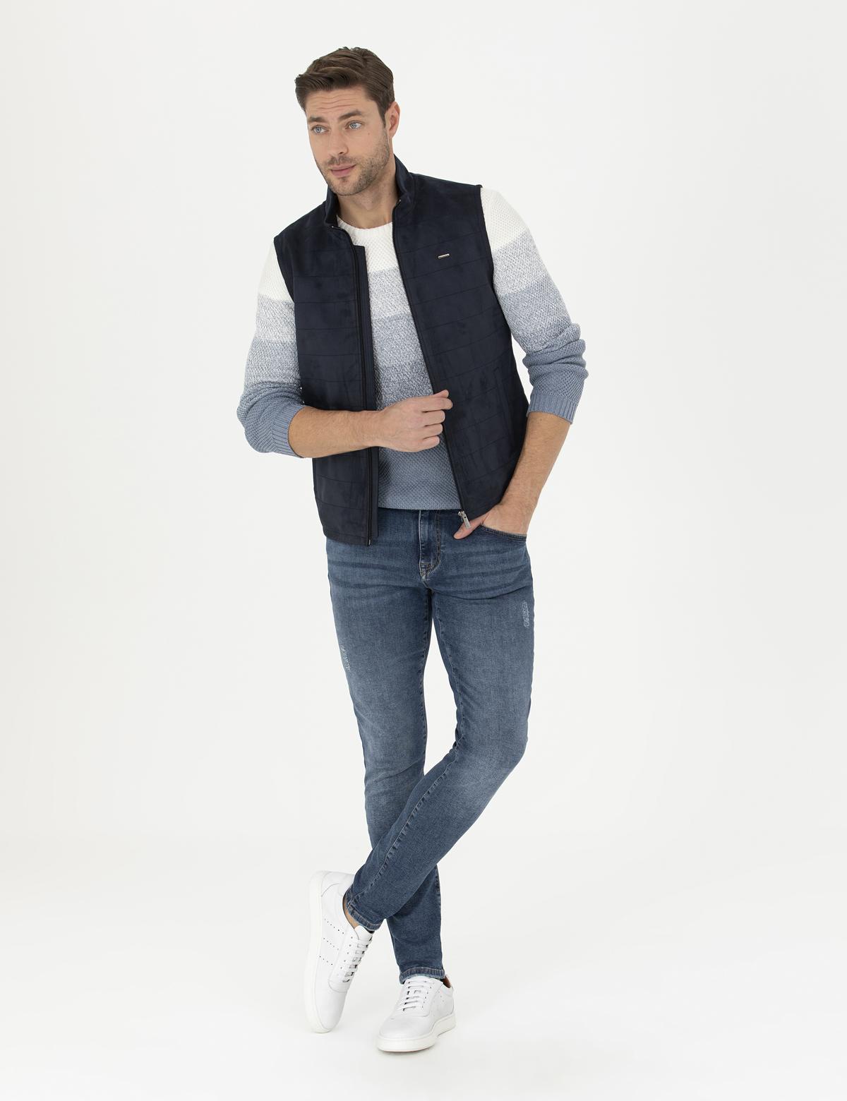 Lacivert Suni Deri Yelek - 50291003014