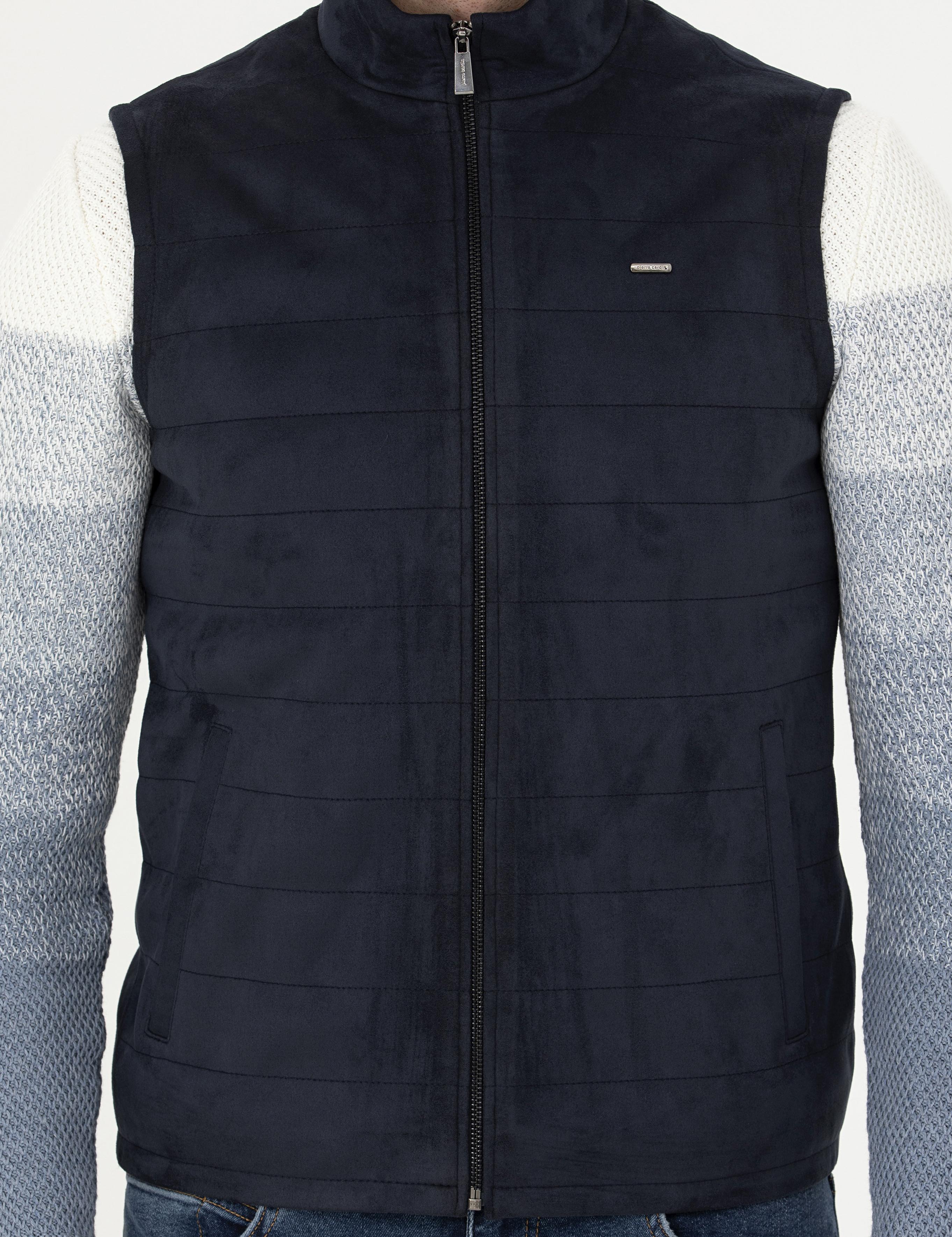 Lacivert Suni Deri Yelek