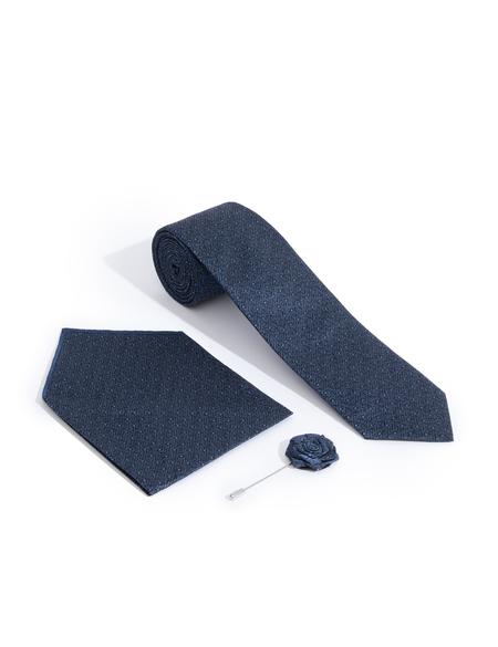 Lacivert 3'lü Kravat-Mendil-Kravat İğnesi Set - 50291497001