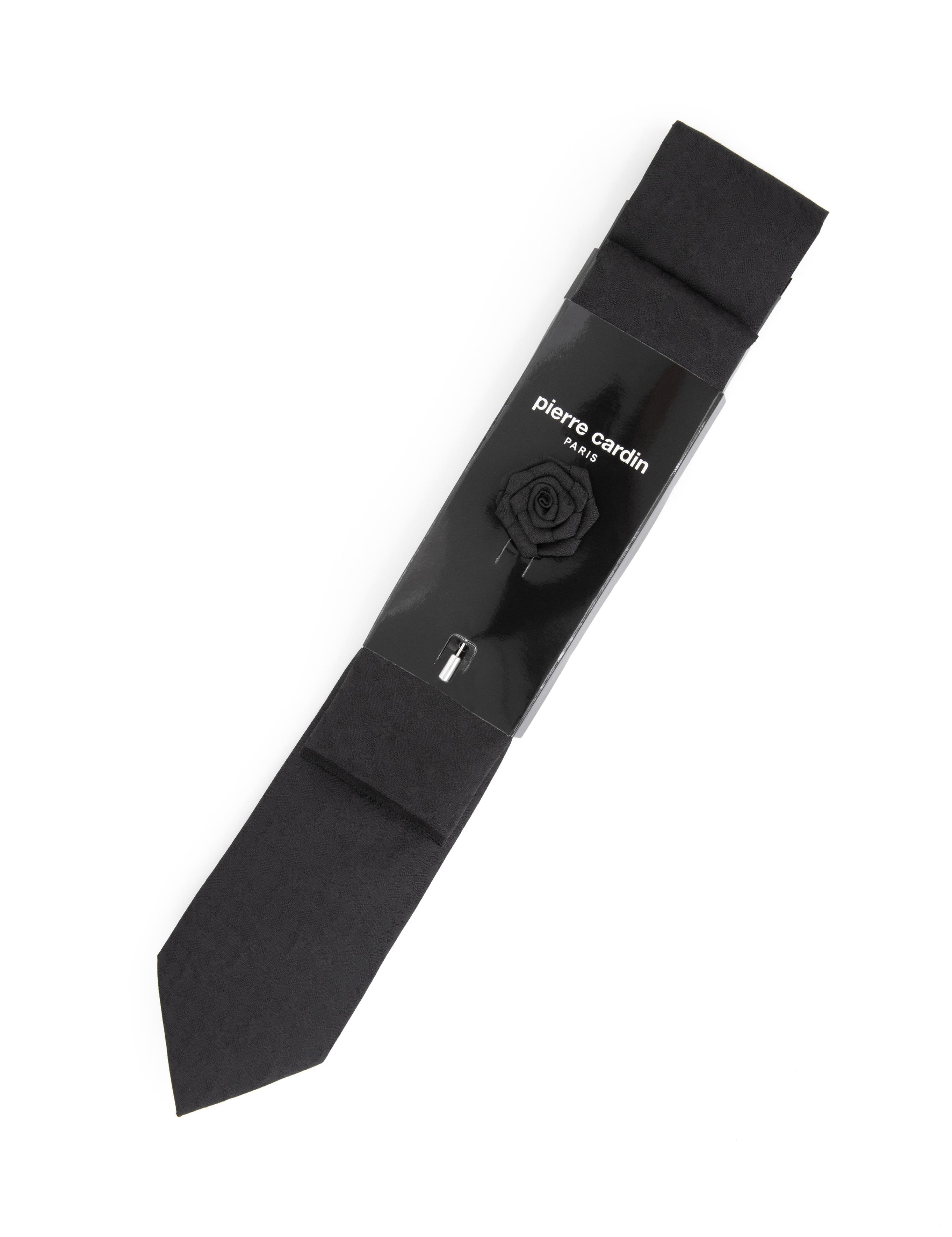 Siyah 3'lü Kravat-Mendil-Kravat İğnesi Set