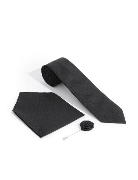 Siyah 3'lü Kravat-Mendil-Kravat İğnesi Set - 50291499001