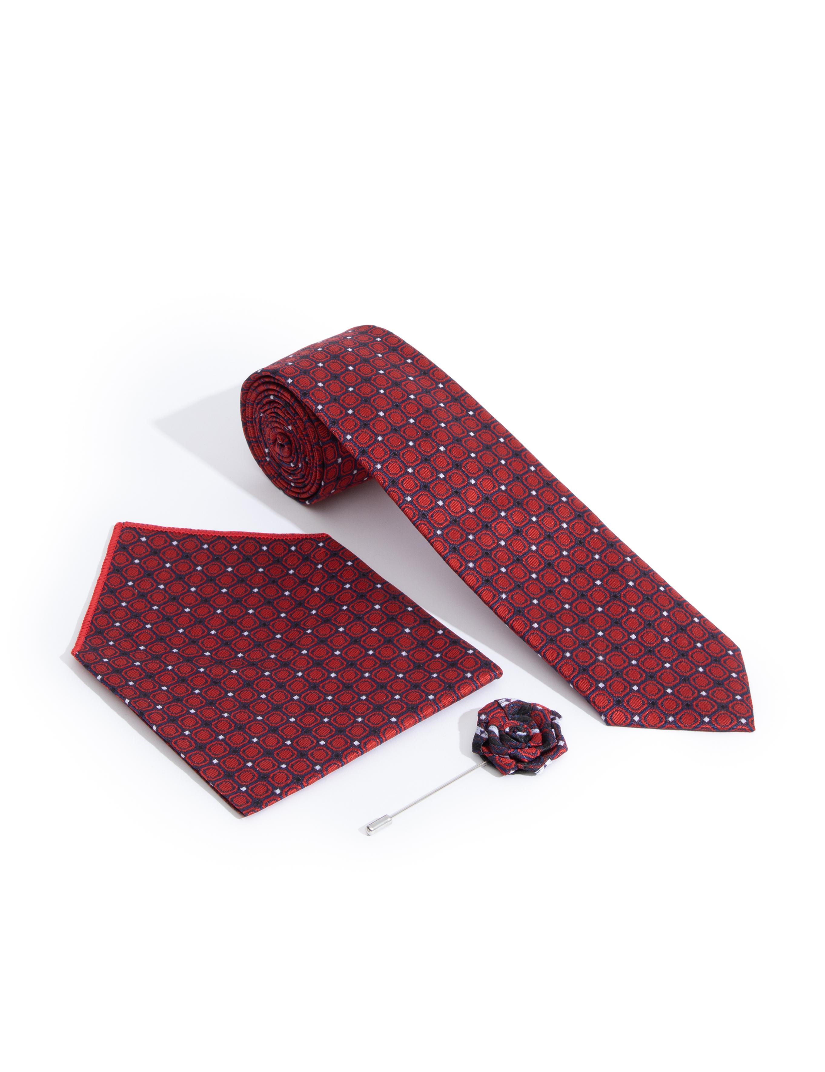 Bordo 3'lü Kravat-Mendil-Kravat İğnesi Set