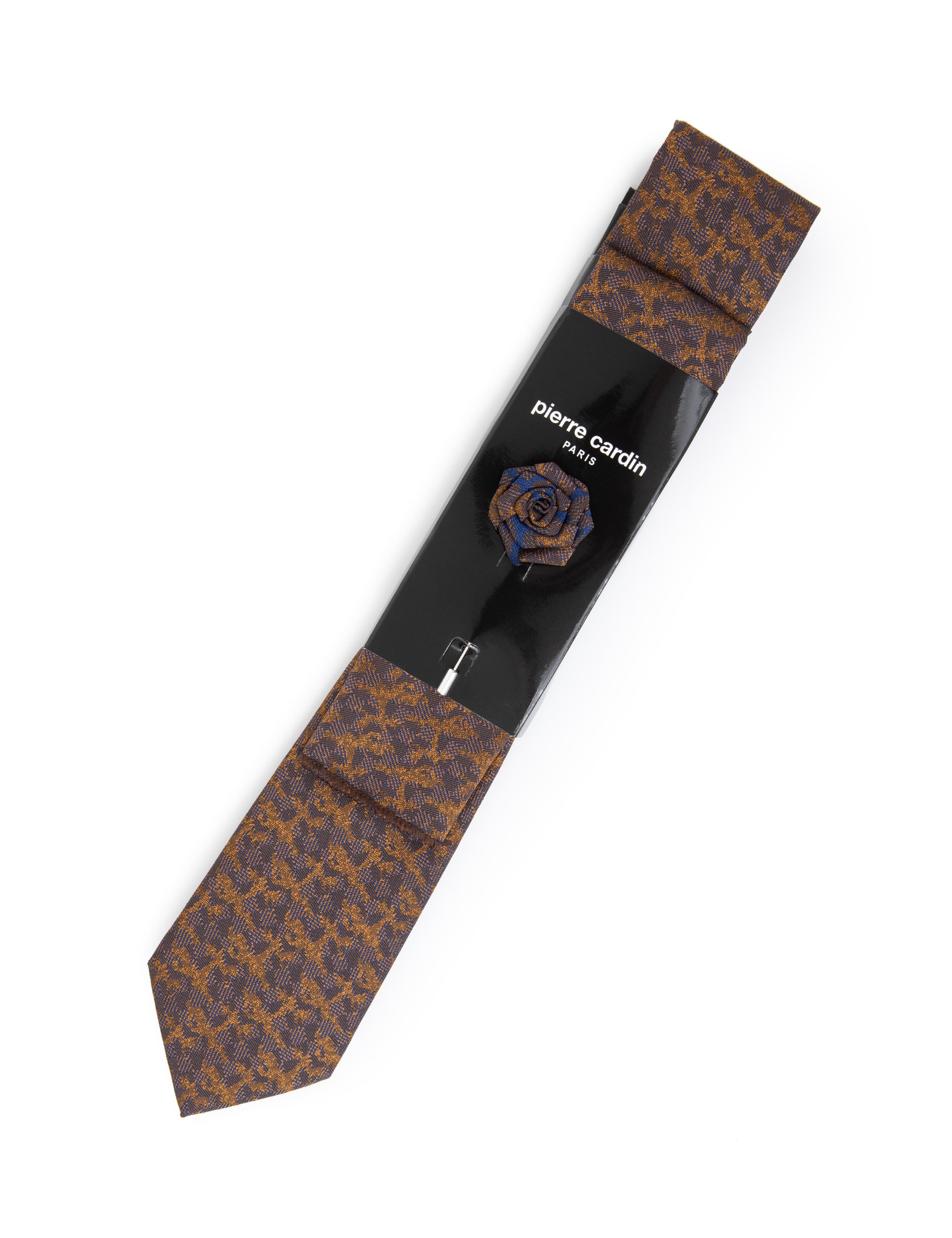 Turuncu 3'lü Kravat-Mendil-Kravat İğnesi Set