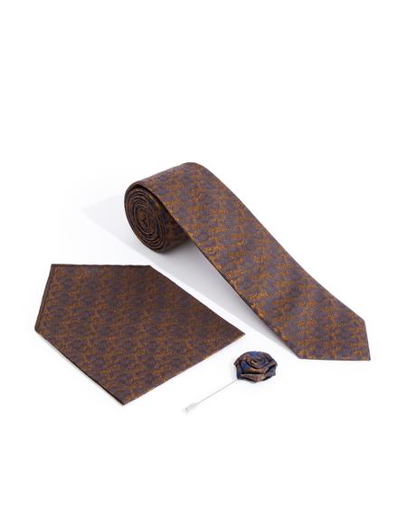 Turuncu 3'lü Kravat-Mendil-Kravat İğnesi Set - 50291499002