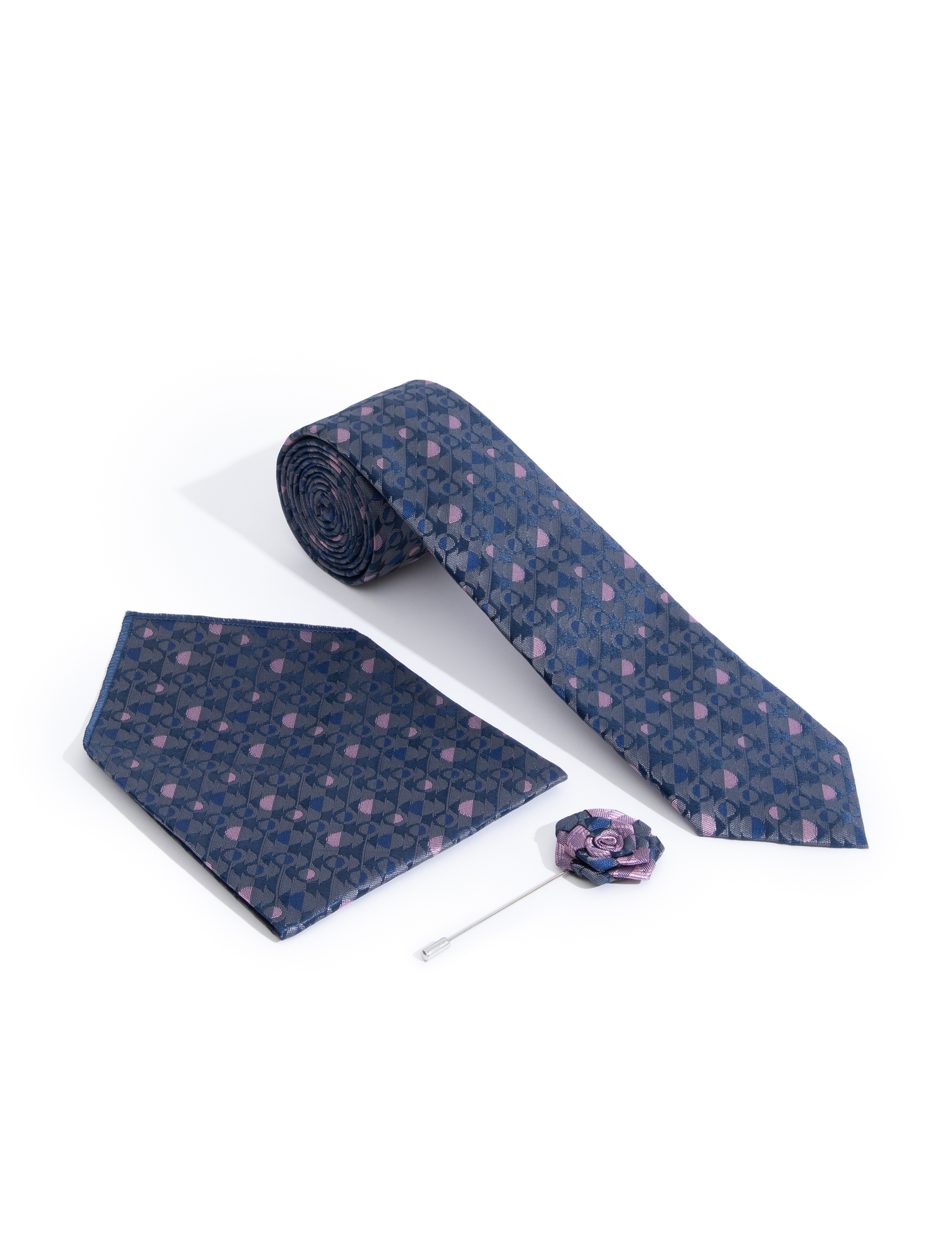 Lacivert 3'lü Kravat-Mendil-Kravat İğnesi Set - Image 1