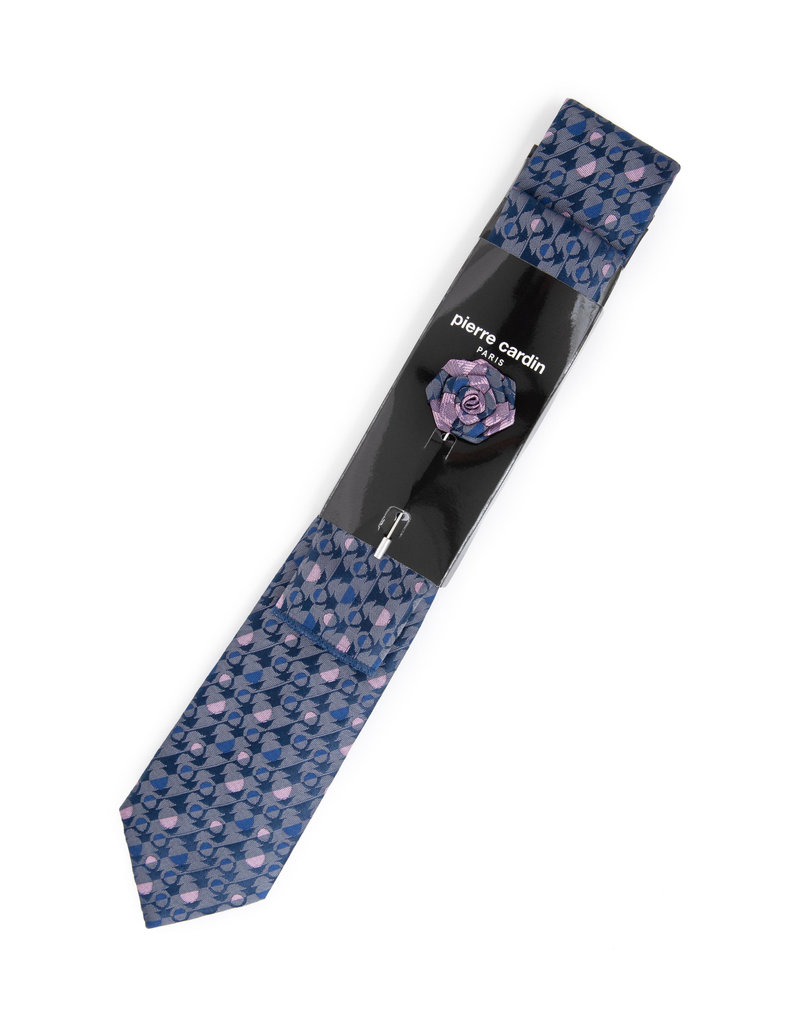 Lacivert 3'lü Kravat-Mendil-Kravat İğnesi Set