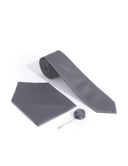Gri 3'lü Kravat-Mendil-Kravat İğnesi Set - 50291543001