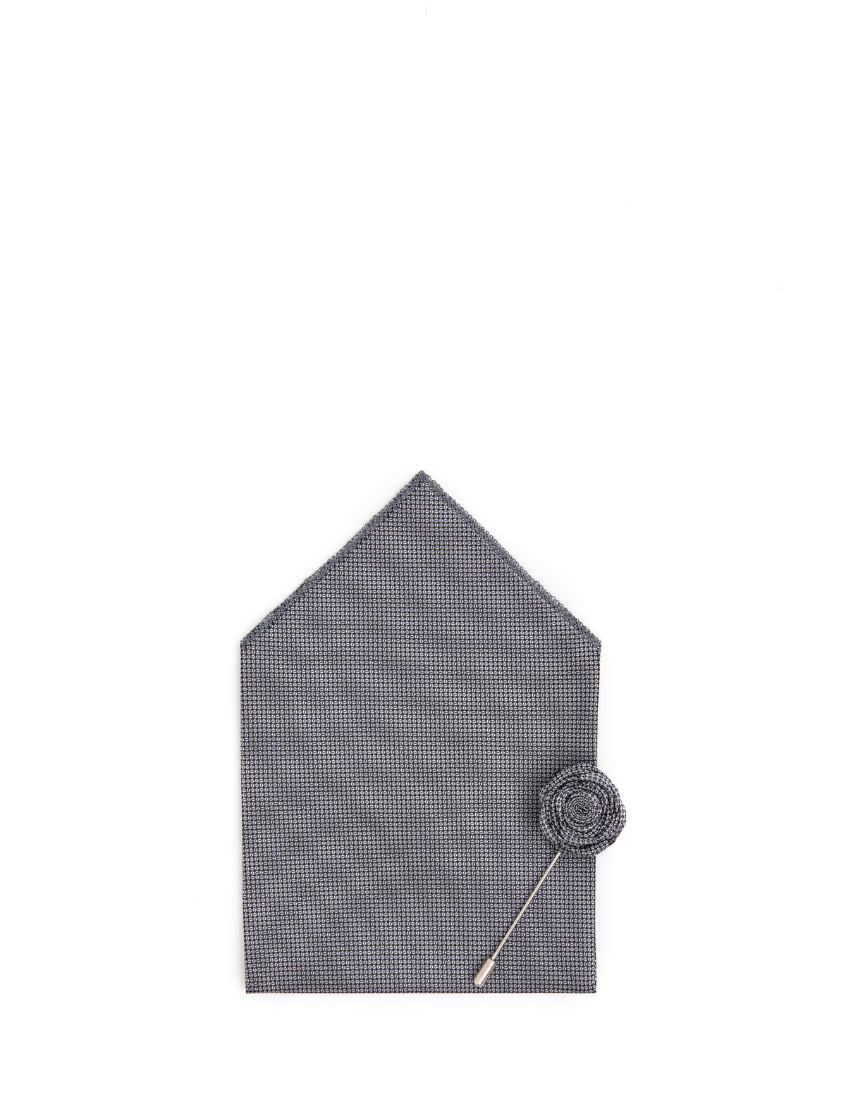 Gri 3'lü Kravat-Mendil-Kravat İğnesi Set - 50291543001